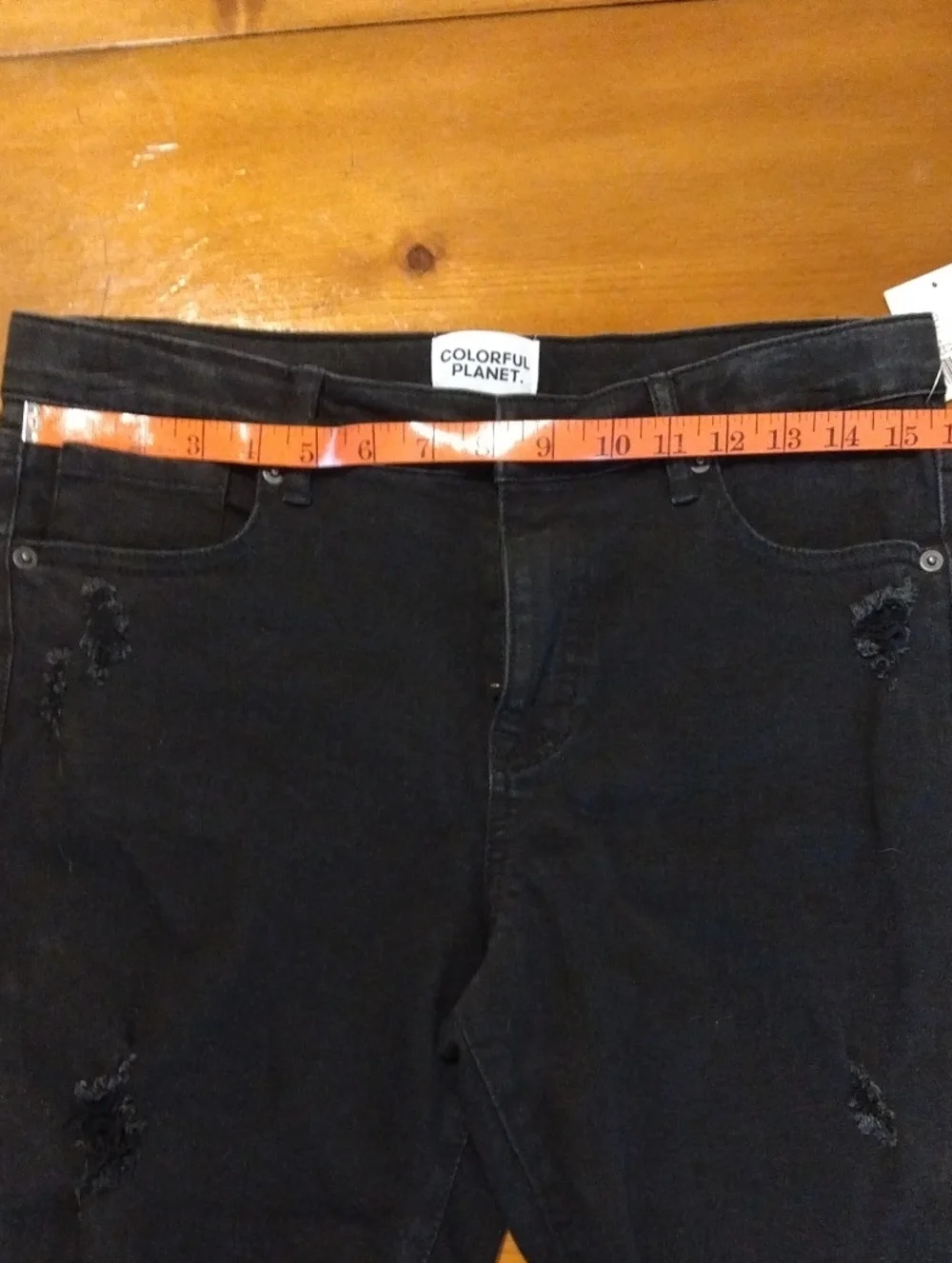 Colorful Planet Black Distressed Denim Bermuda Shorts Ladies Size 18